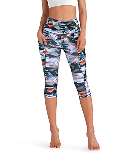 ODODOS Women's High Waisted Pattern Yoga Capri Leggings with Pockets, Tummy Control Non See Through Sports Athletic Workout Running Capris, FineArt, X-Large - Image 2