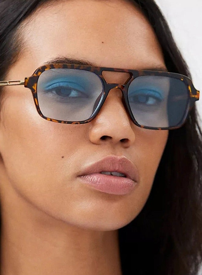 Generic Square Aviator Fashion Sunglasses Women Men Vintage Flat Aviator Tinted Glasses Uv400 Protection, B04 Tortoise Frame | Blue Lens + Leopard Frame |  - Image 3