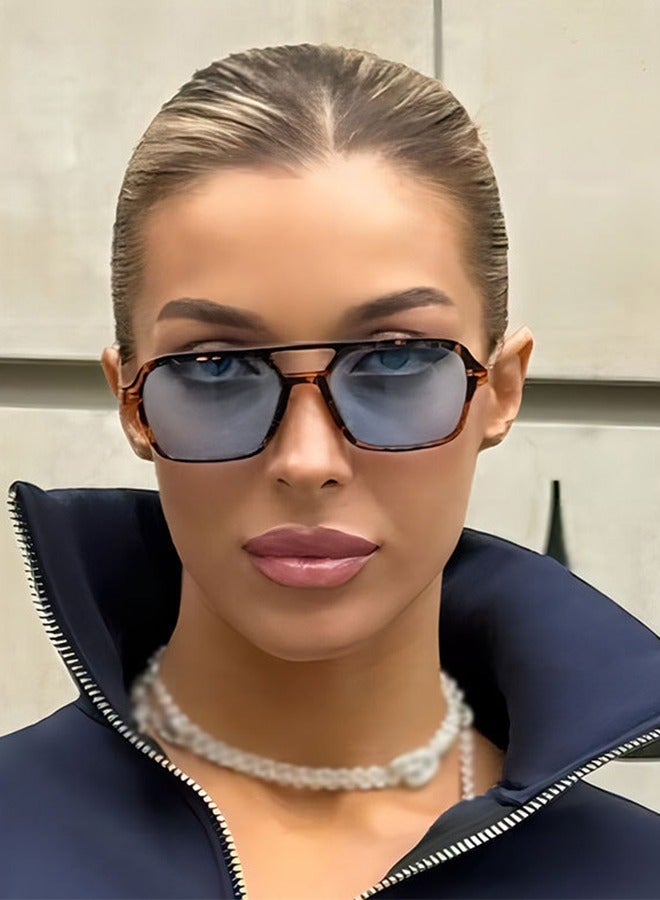 Generic Square Aviator Fashion Sunglasses Women Men Vintage Flat Aviator Tinted Glasses Uv400 Protection, B04 Tortoise Frame | Blue Lens + Leopard Frame |  - Image 4