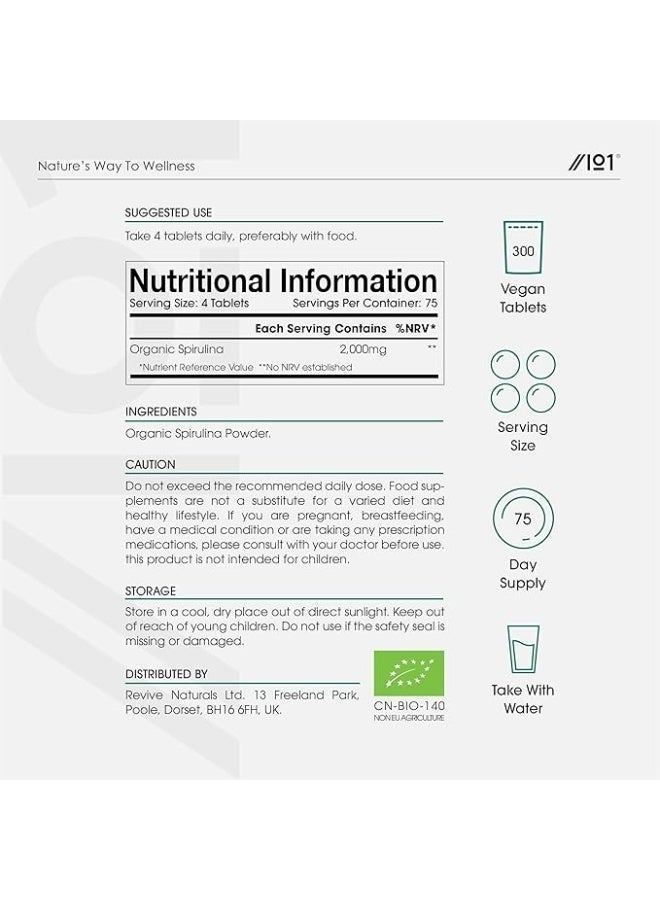 ALPHA01 Organic Spirulina 2000 mg – Supports Energy & Detox, 300 Tablets - Image 2