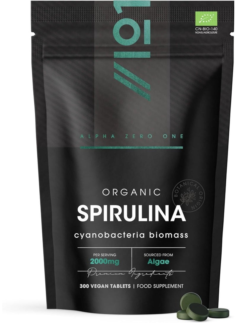 ALPHA01 Organic Spirulina 2000 mg – Supports Energy & Detox, 300 Tablets - Image 1