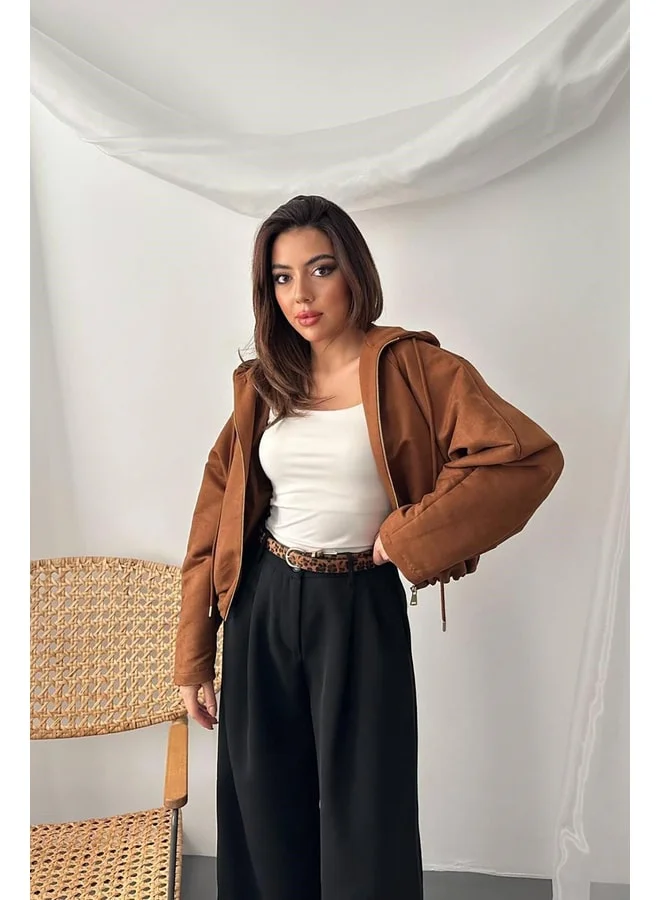 إند بلاك سترة كاميل القصيرة ذات القبة بغطاء رأس M