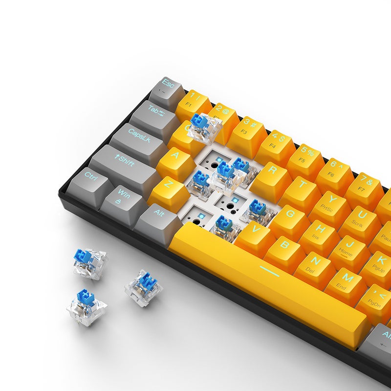 Mechanical Gaming Keyboard: 61-Key Compact Gray, N-Key Rollover, Clicky Blue Switches - Detachable Type-C Cable, Powder Blue Backlighting for Windows Mac PC Laptop - Image 5