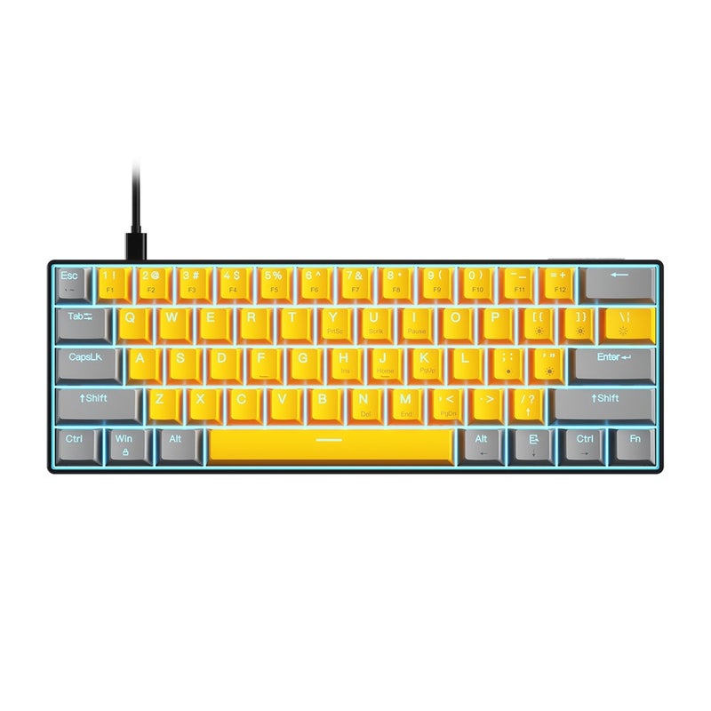 Mechanical Gaming Keyboard: 61-Key Compact Gray, N-Key Rollover, Clicky Blue Switches - Detachable Type-C Cable, Powder Blue Backlighting for Windows Mac PC Laptop - Image 1