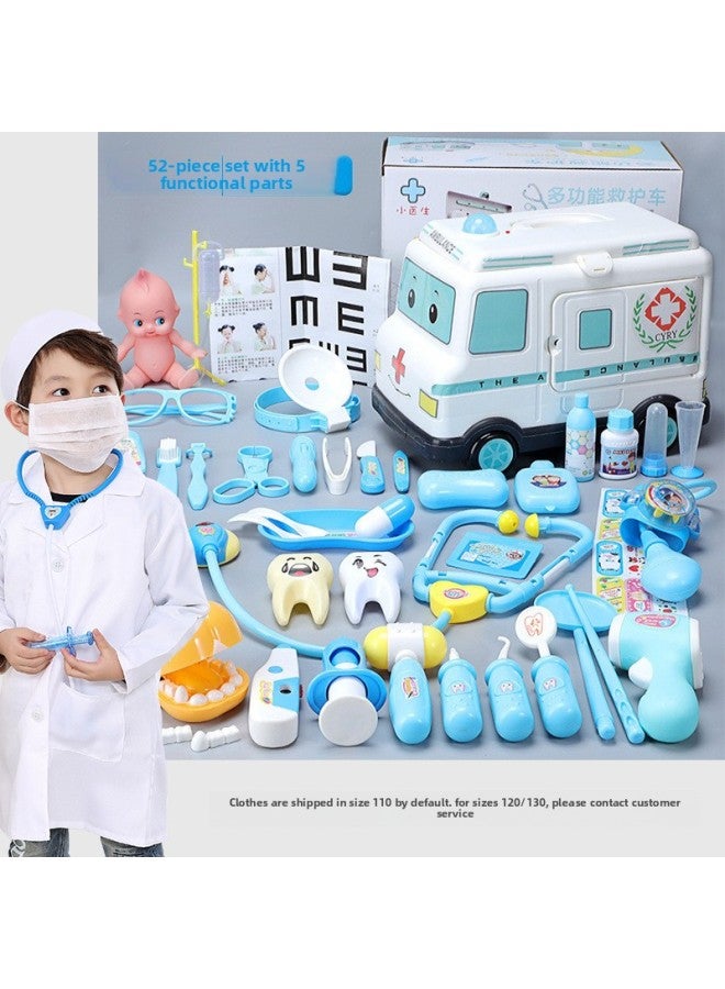 Women's Doctor Toy Set Nurse Medical Box Children's Play House Injection Baby Tool Kit-Color:52 Blue Sound And Light Ambulance + Doctor Suit - Image 1