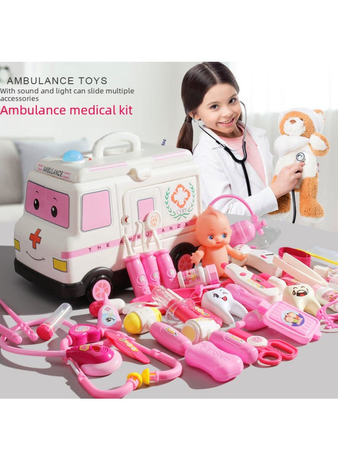 Women's Doctor Toy Set Nurse Medical Box Children's Play House Injection Baby Tool Kit-Color:52 Blue Sound And Light Ambulance + Doctor Suit - Image 4