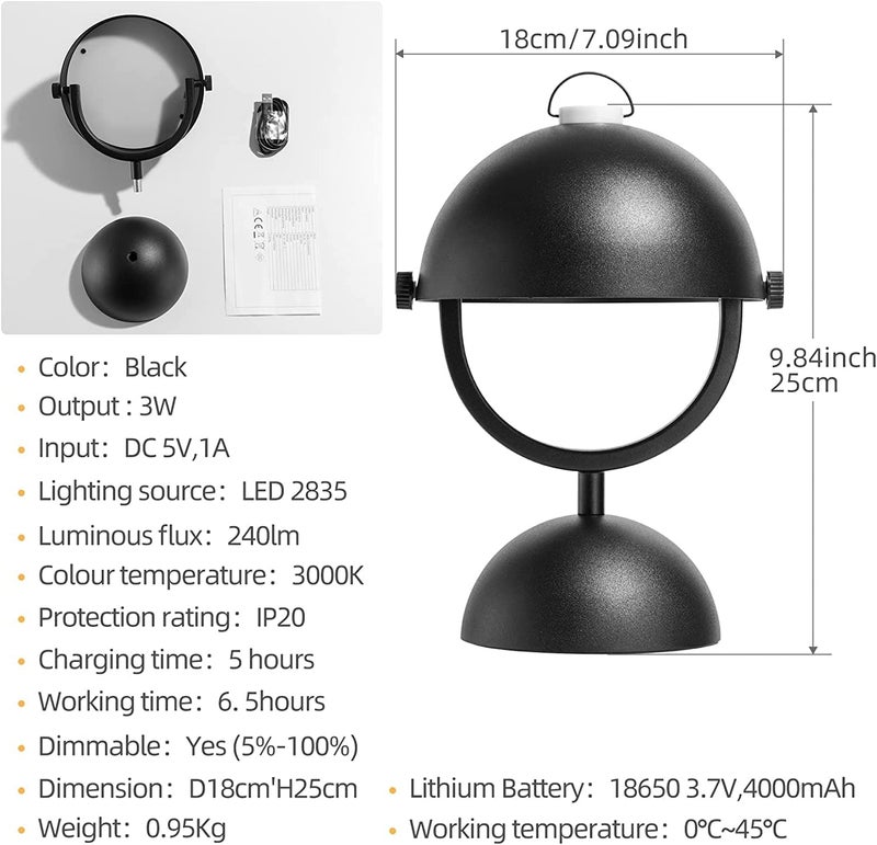 OneLeaf Cordless Table Lamp Modern LED HangableWaterproof Rechargeable Battery Touch Desk lamp CampBlack Modern - Image 2