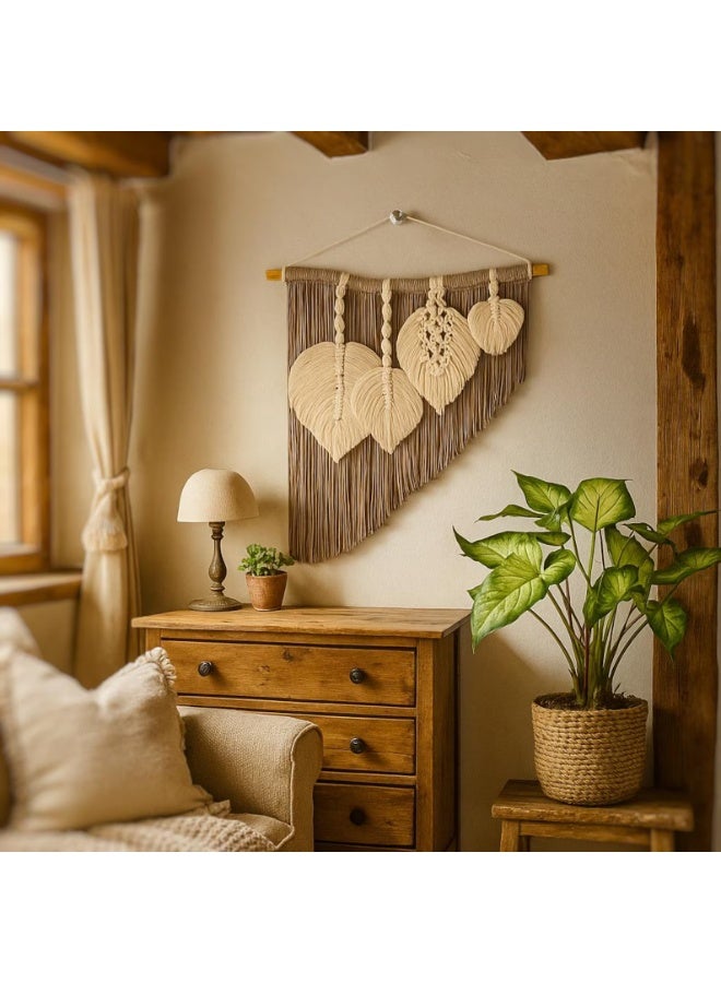 انتيكيانو تعليقة جدارية من المكرمية بشكل أوراق – أوراق مكرمية بيضاء – ديكور جداري بوهيمي لجو دافئ ومريح - Image 1