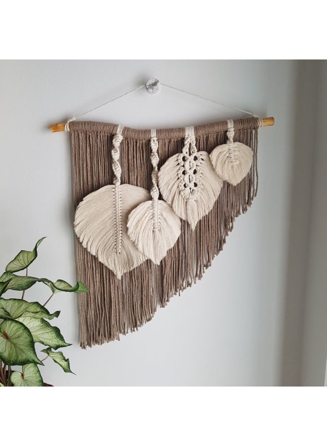 انتيكيانو تعليقة جدارية من المكرمية بشكل أوراق – أوراق مكرمية بيضاء – ديكور جداري بوهيمي لجو دافئ ومريح - Image 2