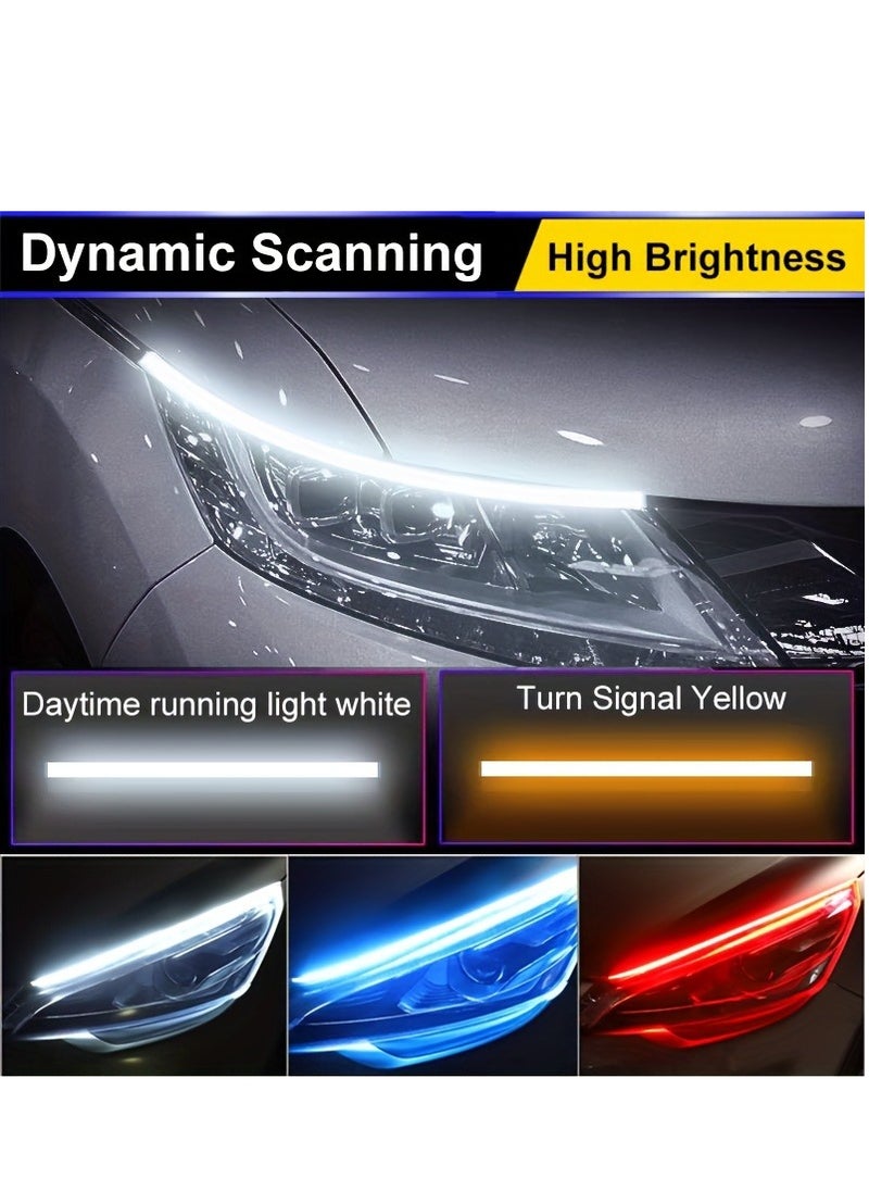 Arabest 2pcs LED DRL Car Daytime Running Light Flexible Waterproof Strip Auto Headlights White Turn Signal Yellow Brake Flow Lights 12V  - Image 2