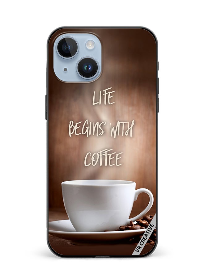 VR CREATIVE Protective Case Cover For Apple iPhone 15 Life Begins with Coffee Design Multicolour - Image 1
