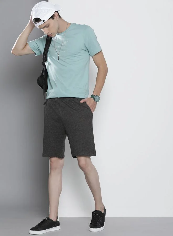 The Indian Garage Co Men Regular Fit Placement Embroidery Mid-Rise Knitted Shorts