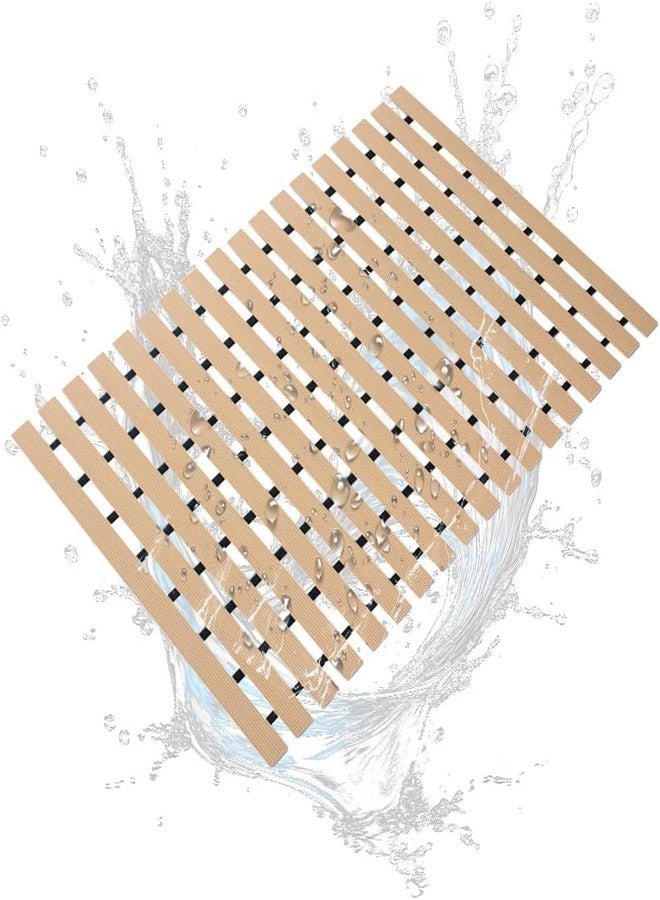 Eurotex Shower-Mat Non Slip, Heavy Duty Bathtub-Mat Curlable Quick Drain Sturdy Bath Tub Mat Without Suction Cups for Indoor Outdoor Use (Beige) - Image 1
