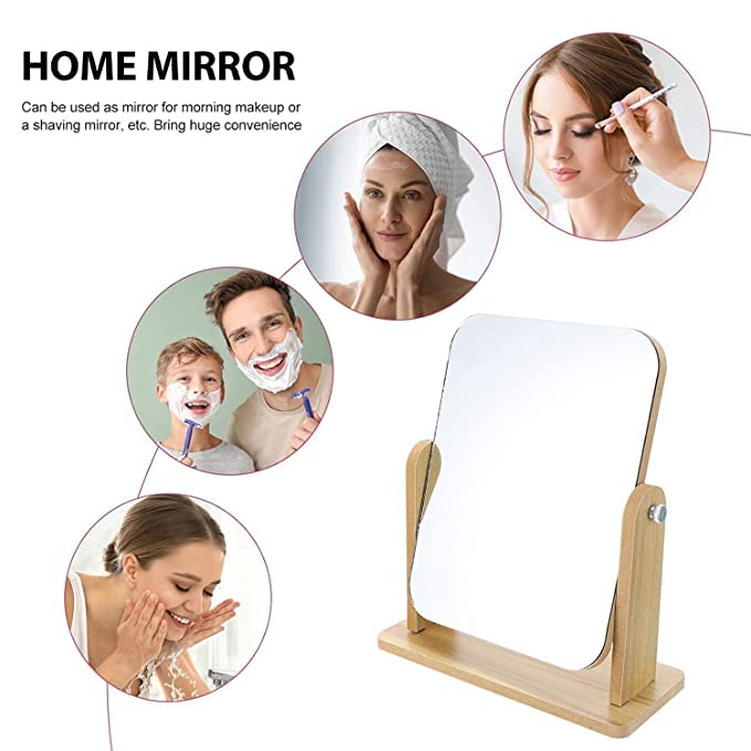 DOOR STEP SHOPPING DOOR STEP SHOPPING Wooden Square One Sided Makeup Mirror Glass Table top Vanity Mirror  - Image 2