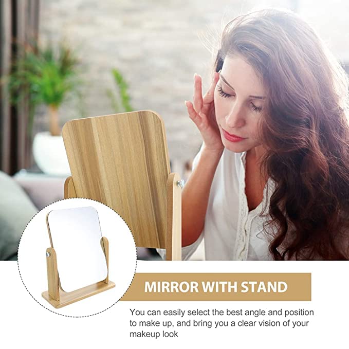 DOOR STEP SHOPPING DOOR STEP SHOPPING Wooden Square One Sided Makeup Mirror Glass Table top Vanity Mirror  - Image 3