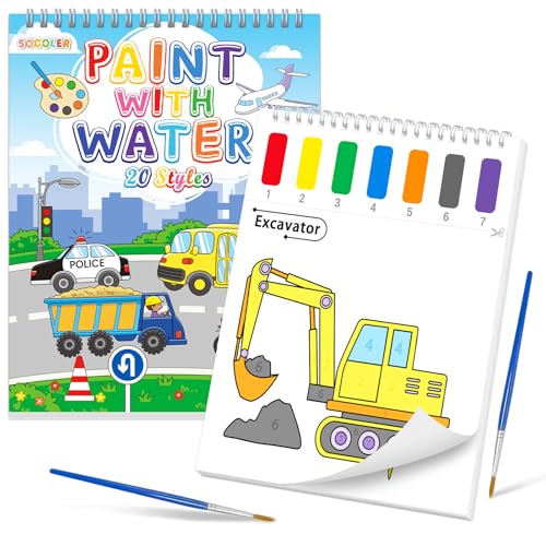 SOCOLER Paint with Water Coloring Books for Toddlers Traffic Theme Mess Free Watercolor Painting Papers for Kids Water Color Paint Kit Art Craft Birthday Gift for Ages 13 48 - Image 1
