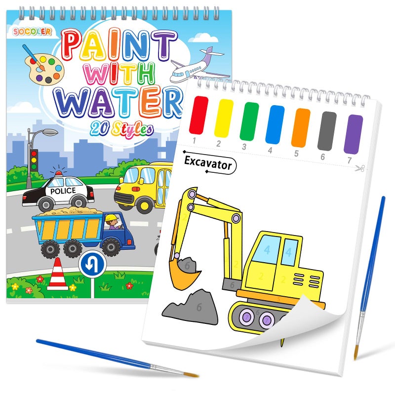 SOCOLER Paint with Water Coloring Books for Toddlers Traffic Theme Mess Free Watercolor Painting Papers for Kids Water Color Paint Kit Art Craft Birthday Gift for Ages 13 48 - Image 2