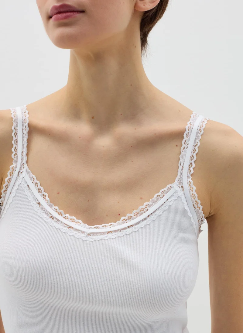 او في اس Ribbed Under Vest With Crochet