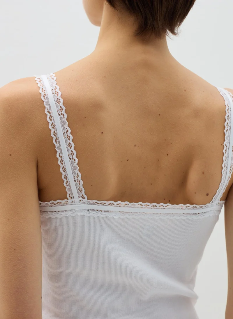 او في اس Ribbed Under Vest With Crochet