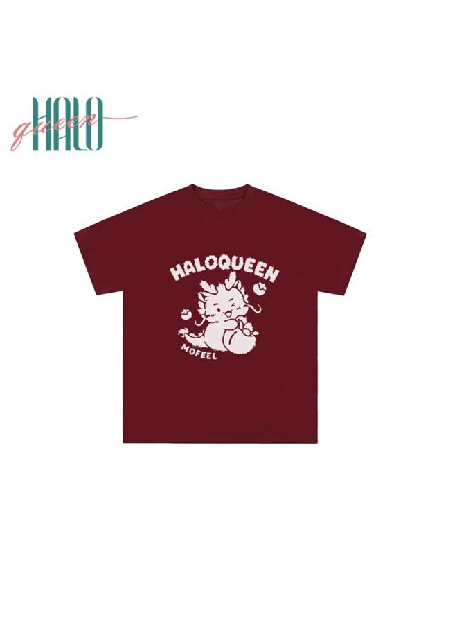 HALOQUEEN Halo Queen Women's Short-sleeve T-shirt, Summer Style, Dragon Print, Loose-fitting Large Size, Slimming Top, H133t1568 - Image 4