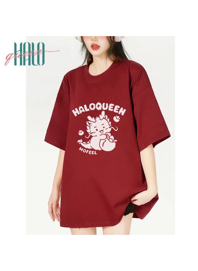 HALOQUEEN Halo Queen Women's Short-sleeve T-shirt, Summer Style, Dragon Print, Loose-fitting Large Size, Slimming Top, H133t1568 - Image 3
