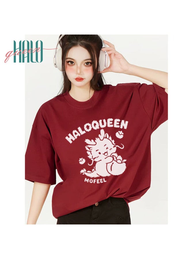 HALOQUEEN Halo Queen Women's Short-sleeve T-shirt, Summer Style, Dragon Print, Loose-fitting Large Size, Slimming Top, H133t1568 - Image 2