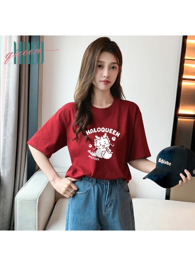 HALOQUEEN Halo Queen Women's Short-sleeve T-shirt, Summer Style, Dragon Print, Loose-fitting Large Size, Slimming Top, H133t1568 - Image 5