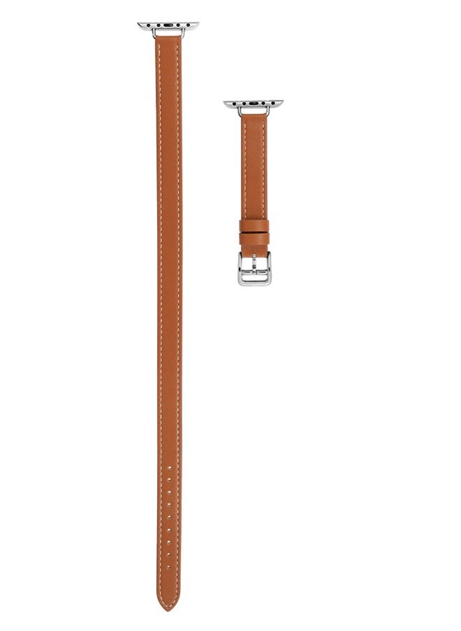 Watch Strap Suitable for iWatch Series 10 (42mm), Leather Replacement Band Compatible for Apple Watch Series Band 38mm 40mm 41mm 42mm women, Genuine Leather Double Tour Designed Slim Strap for iWatch Ultra Series10 9 8 7 6 SE, Brown
