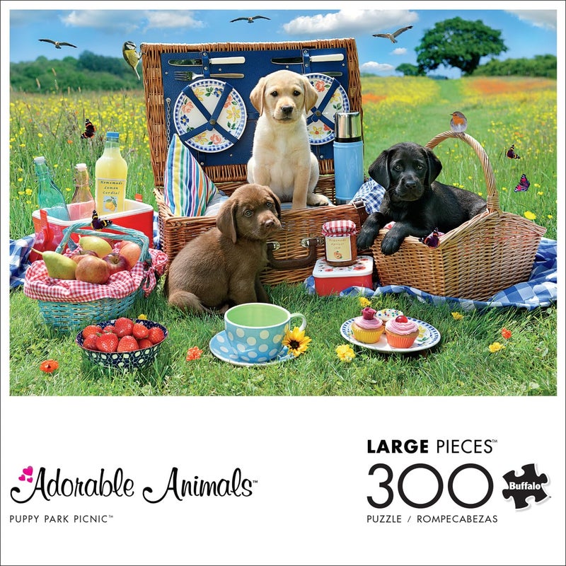 Buffalo Games - Adorable Animals - Puppy Park Picnic - 300 Large Piece Jigsaw Puzzle for Adults - Challenging Puzzle Perfect for Game Nights - Image 2