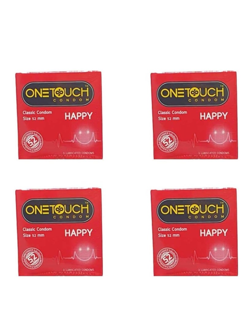 ون تاتش واقيات ذكرية كلاسيكية هابي - 4 عبوة بها 4 قطع