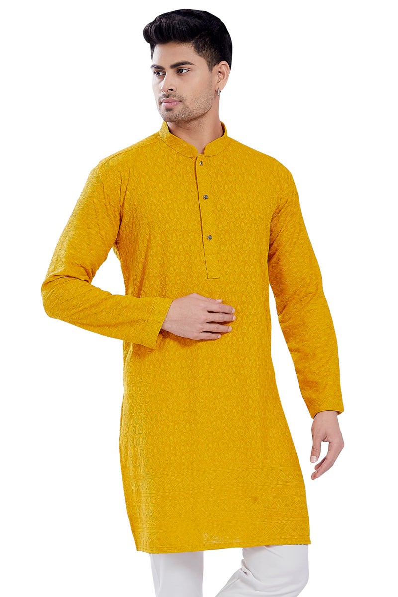 DIVISIVE Men's Thread Embroidered Cotton Blend Only Slim Fit Kurta (DKRT725_XXXL_Yellow) - Image 1