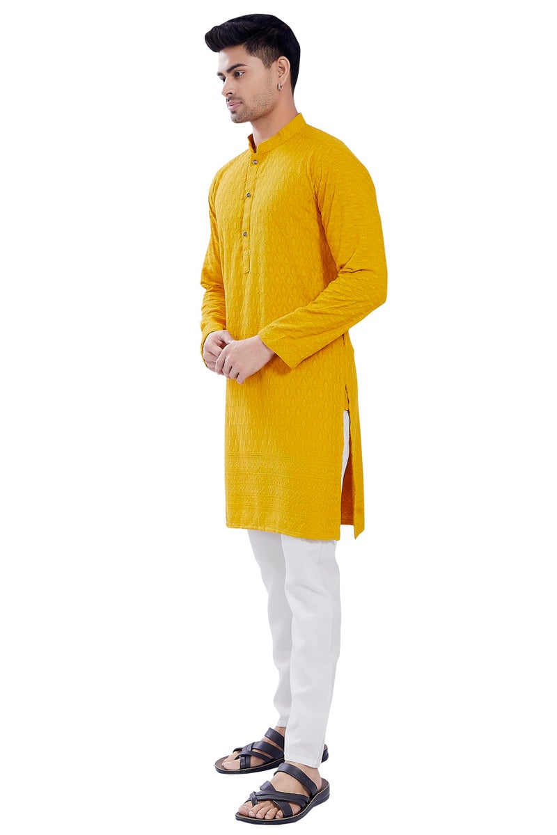 DIVISIVE Men's Thread Embroidered Cotton Blend Only Slim Fit Kurta (DKRT725_XXXL_Yellow) - Image 2