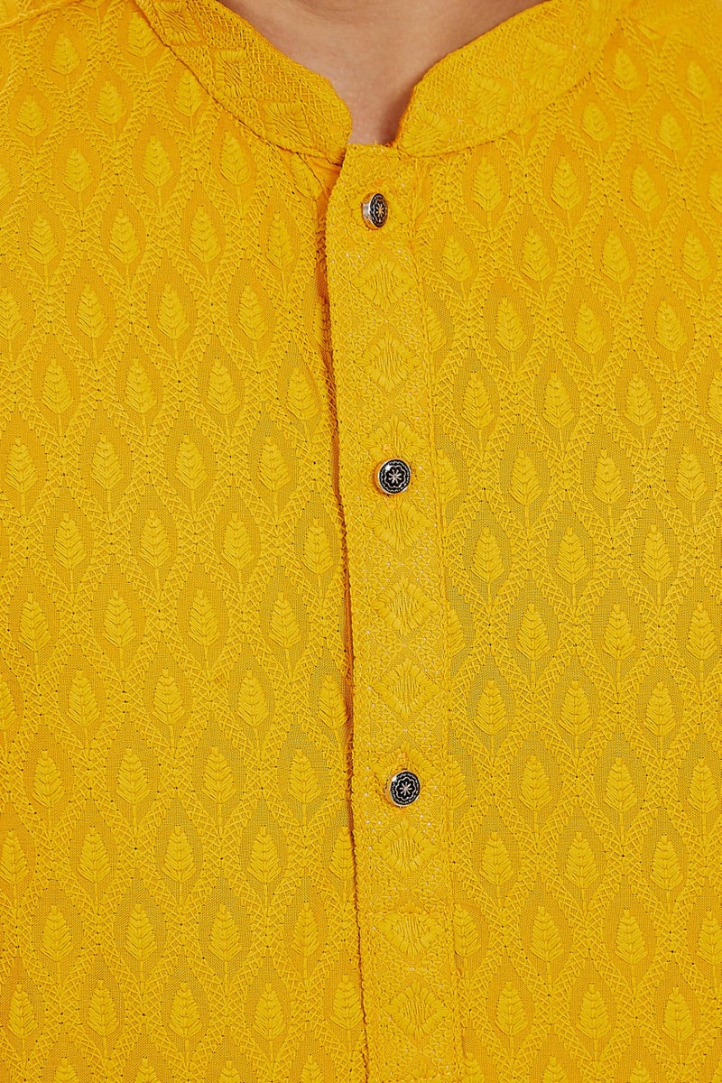 DIVISIVE Men's Thread Embroidered Cotton Blend Only Slim Fit Kurta (DKRT725_XXXL_Yellow) - Image 5