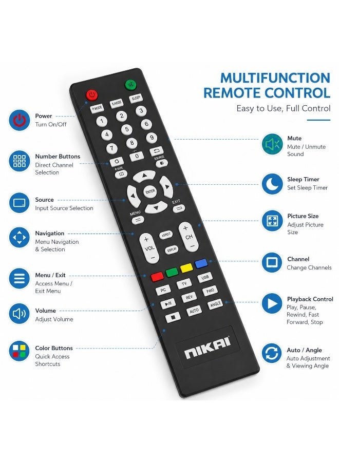 NIKAI Replacement Remote Control for Smart TV LED & LCD Models - Plug & Play, Ergonomic Design - Image 2