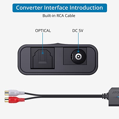 AUTOUTLET 192kHz Optical to RCA Converter DAC Digital to Analog Audio Converter Spdif/Optical/Toslink to RCA Audio Adapter with 3ft Cable Compatible for HDTV, DVD, Blu-Ray Players, Game Consoles - Image 3