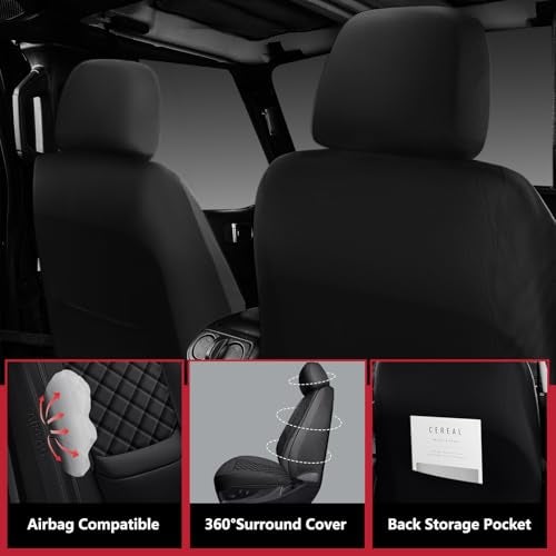 WENNFOUR Wrangler Seat Covers 2007-2026 Full Set, Waterproof Leather Interior Sets with Lumbar Support Custom Fit for Jeep Wrangler JK JL 4 Door Unlimited Sahara/Sport/Rubicon X 392 Willys, Black - Image 5