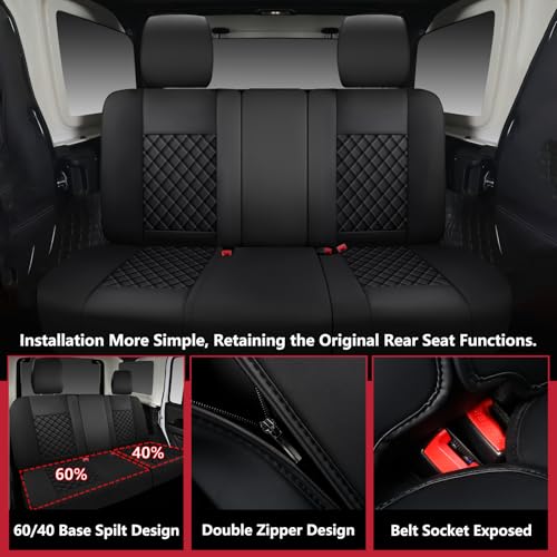 WENNFOUR Wrangler Seat Covers 2007-2026 Full Set, Waterproof Leather Interior Sets with Lumbar Support Custom Fit for Jeep Wrangler JK JL 4 Door Unlimited Sahara/Sport/Rubicon X 392 Willys, Black - Image 3