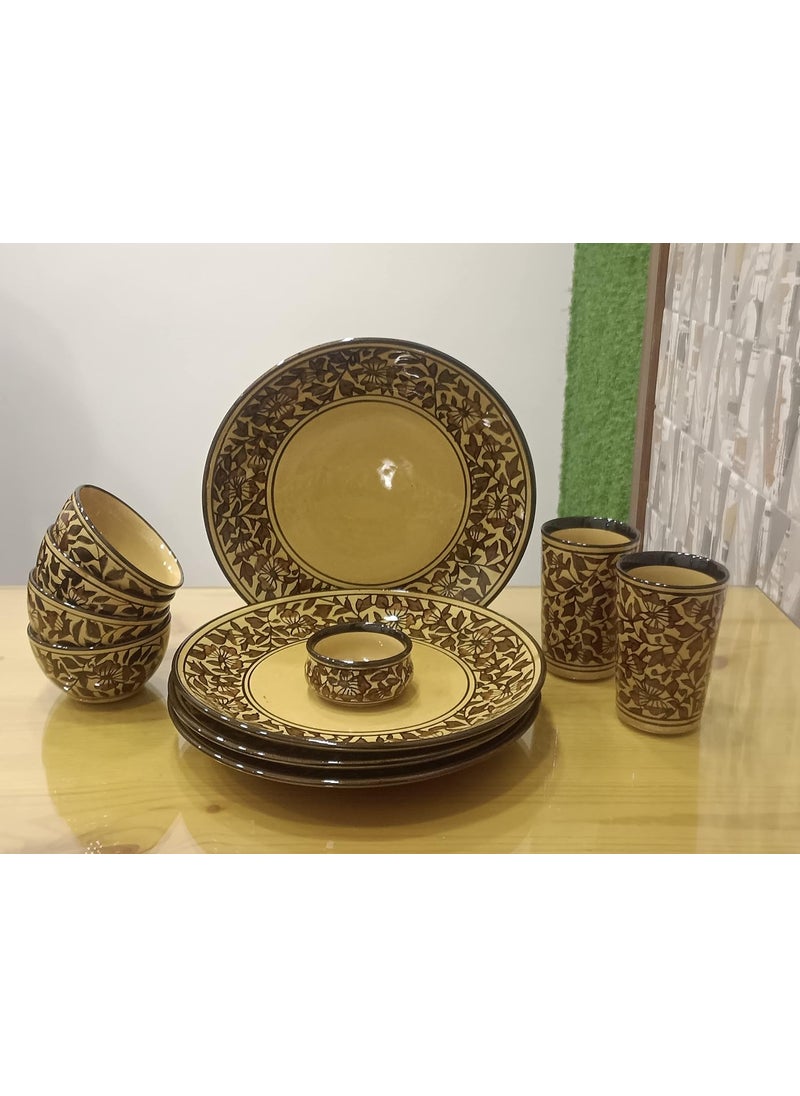 Caffeine Caffeine Ceramic Handmade Brown sehra Dinner Set (Set of 11)pcs  - Image 1