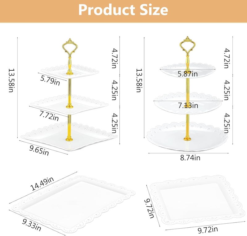 Lazycorner 10 Pcs Cake Stand Dessert Table Display Set, 3 Tired Cupcake Stand Cookie Tray Rack Serving Tray Cake Display Tower for Wedding Baby Shower Tea Party - Image 2