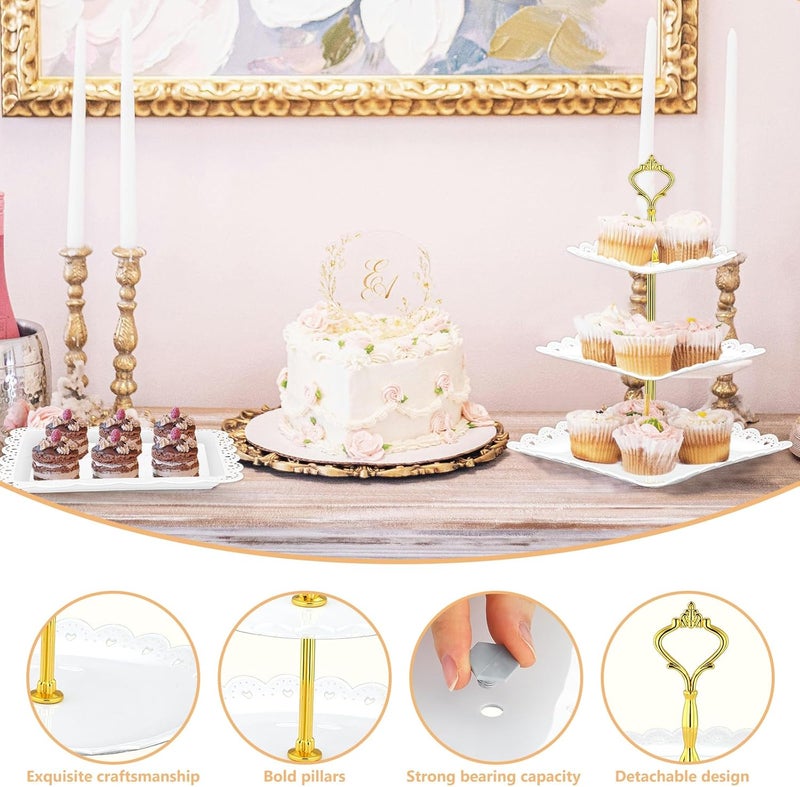 Lazycorner 10 Pcs Cake Stand Dessert Table Display Set, 3 Tired Cupcake Stand Cookie Tray Rack Serving Tray Cake Display Tower for Wedding Baby Shower Tea Party - Image 5
