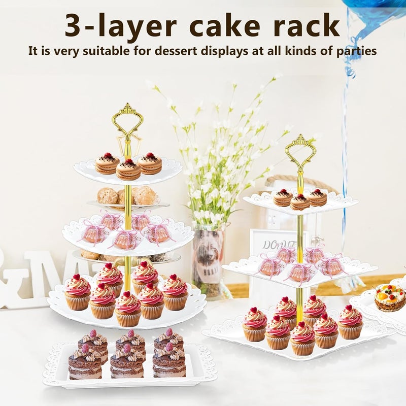 Lazycorner 10 Pcs Cake Stand Dessert Table Display Set, 3 Tired Cupcake Stand Cookie Tray Rack Serving Tray Cake Display Tower for Wedding Baby Shower Tea Party - Image 3