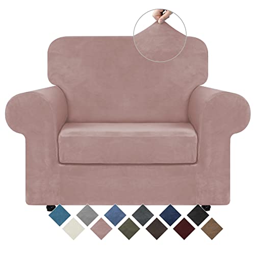 WEERRW Velvet Stretch Chair Sofa Slipcover  2 Pieces Luxury Soft Velvet Plush Couch Cover Furniture Protector with Elastic Bottom for Pets Machine Washable Pink Small