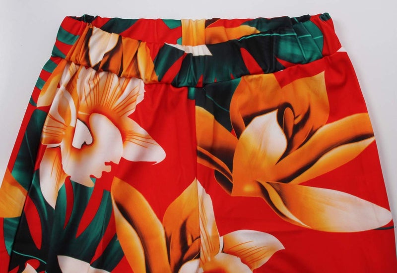 sexycherry Two Piece Outfits for Women Sexy Beach Bandage Crop Top Straight Long Pants Red Floral Vacation Swimwear Cover Ups Sets(Large) - Image 5