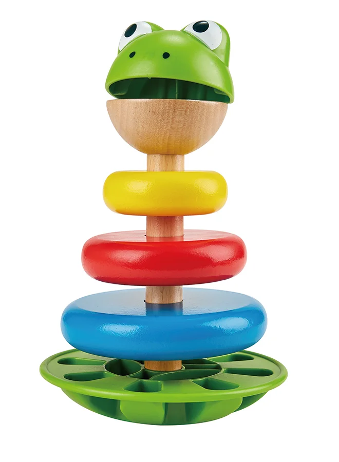 هيب Hape Mr. Frog Stacking Rings Wooden Toy for Toddlers, Multicolor Wooden Ring Stacker Play Set, Educational Toy for Children, Educational Toys for Kids, Ages 12 Moths+
