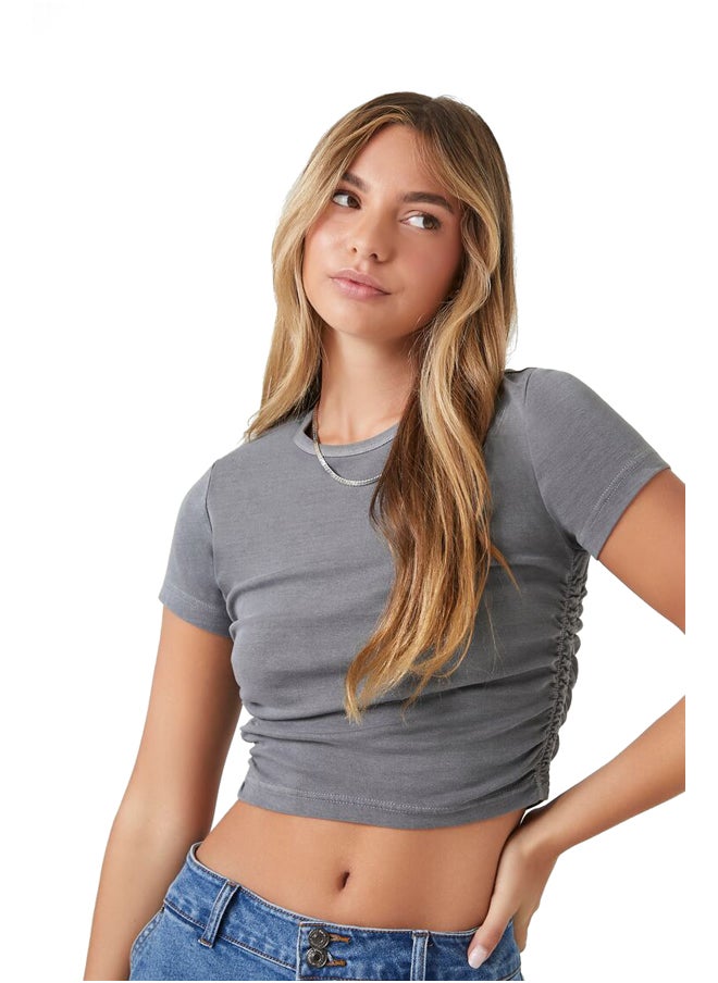 FOREVER 21 Mineral Wash Ruched Cropped Tee  - Image 2