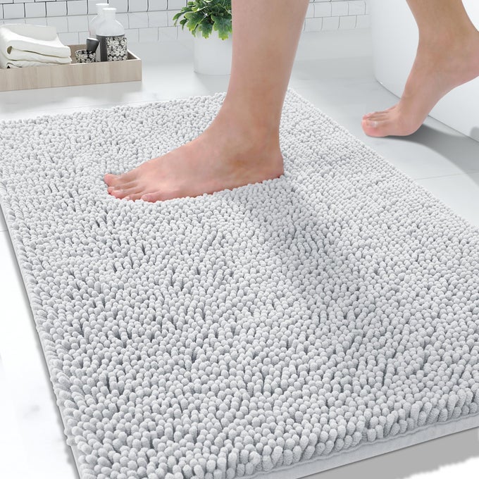 LARGE BATHROOM RUGS 36X24 NON SLIP BATH MAT FOR TUB SHAGGY RUG FLOOR CARPET EXTRA SOFT SUPER ABSORBENT QUICK DRY MACHINE WASHABLESILVER