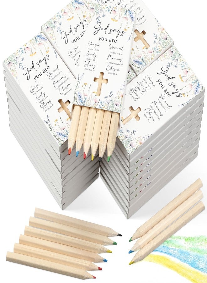 Tinlade Easter Basket Stuffers, 50 Sets Christian Mini Colored Pencils Bulk, 3.5 Inch Coloring Pencils with Religious Boxes, Religious Party Favors, Christian Gifts for Kids Church Classroom Rewards - Image 1