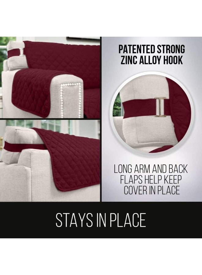 Sofa Shield Sofa Shield Couch Slip Cover with Patented Strap Cushion Protector Reversible Stain and Dog Tear Resistant Slipcover Quilted Microfiber 70in Seat Washable Covers for Dogs Pets Kids Burgundy Tan  - Image 2
