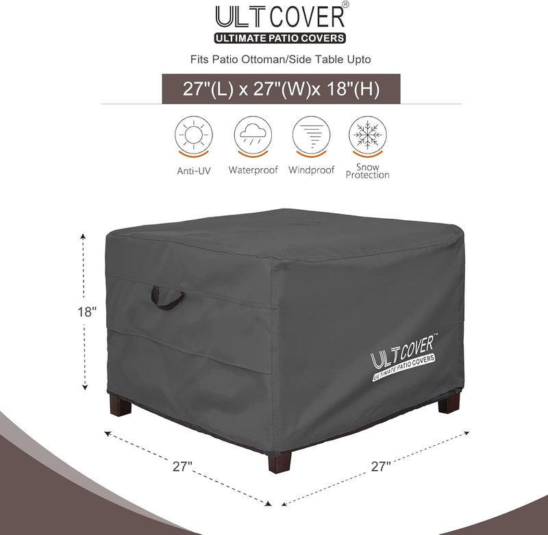 ULTCOVER غطاء مقاوم للماء لأريكة الحديقة، مربع الشكل، لطاولات جانبية خارجية، أبعاد 27 بوصة طولًا × 27 بوصة عرضًا × 18 بوصة ارتفاعًا، لون أسود - Image 2
