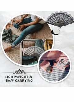 Y&D Hand Fan Folding Lace Wedding Fans with Tassel Spanish Handheld Foldable Rave for Women Girls Dress up Costume Dancing Party Decoration 9.5 Inch Black  - Image 4